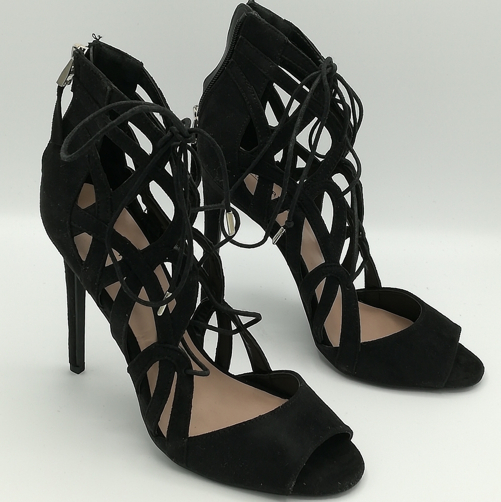 Call It Spring Caged Lace Up Open Toe High Heels - image 1